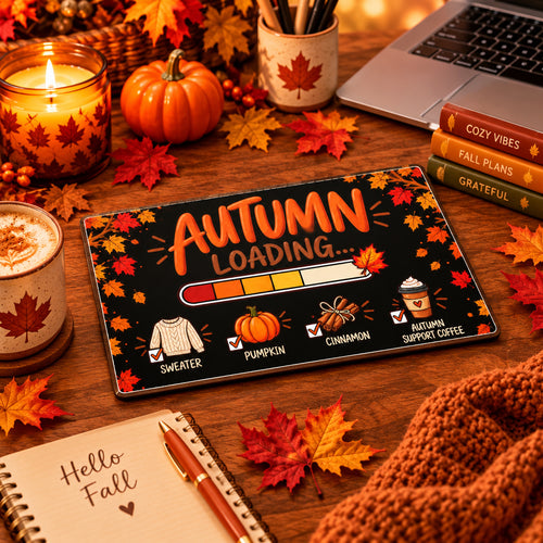 Autumn Loading Desk Mat — Pumpkin, Sweater & Cinnamon Fall Gaming/Office Mat