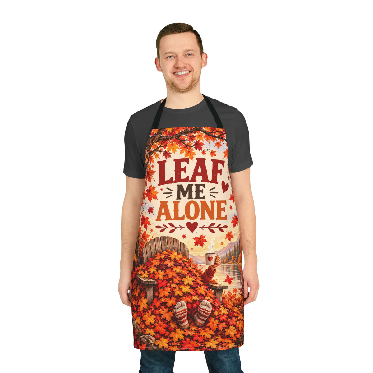 Fall Apron - "Leaf Me Alone" Autumn Kitchen Apron with Cozy Leaves Design