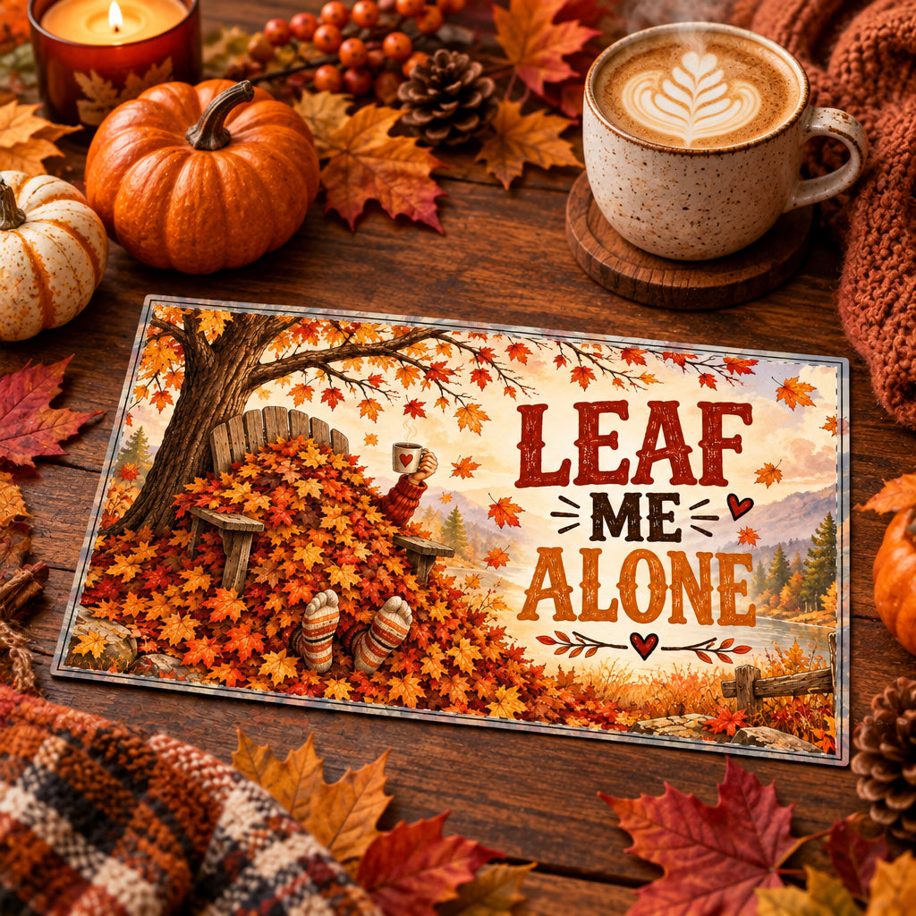 Leaf Me Alone Autumn Desk Mat — Stitched Edge Fall Mousepad