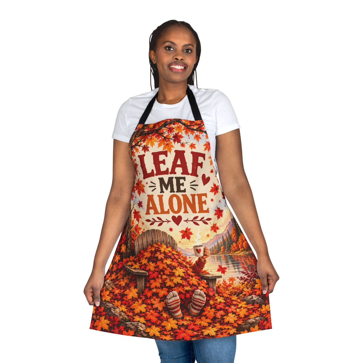 Fall Apron - "Leaf Me Alone" Autumn Kitchen Apron with Cozy Leaves Design