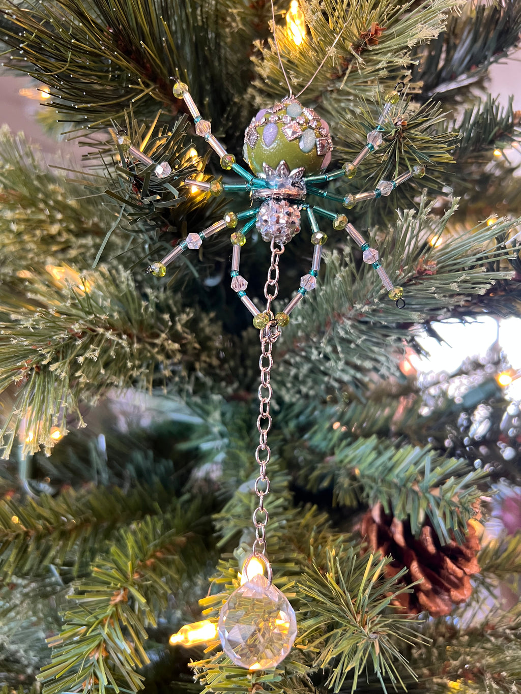 Large beaded spider with crystal sun catcher ball.