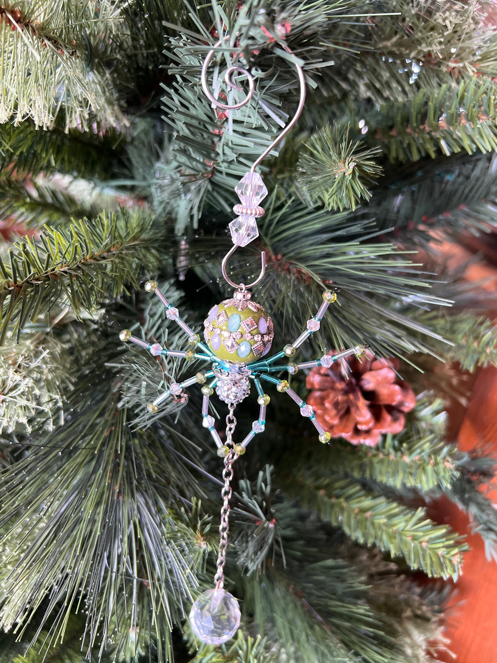 Large beaded spider with crystal sun catcher ball.