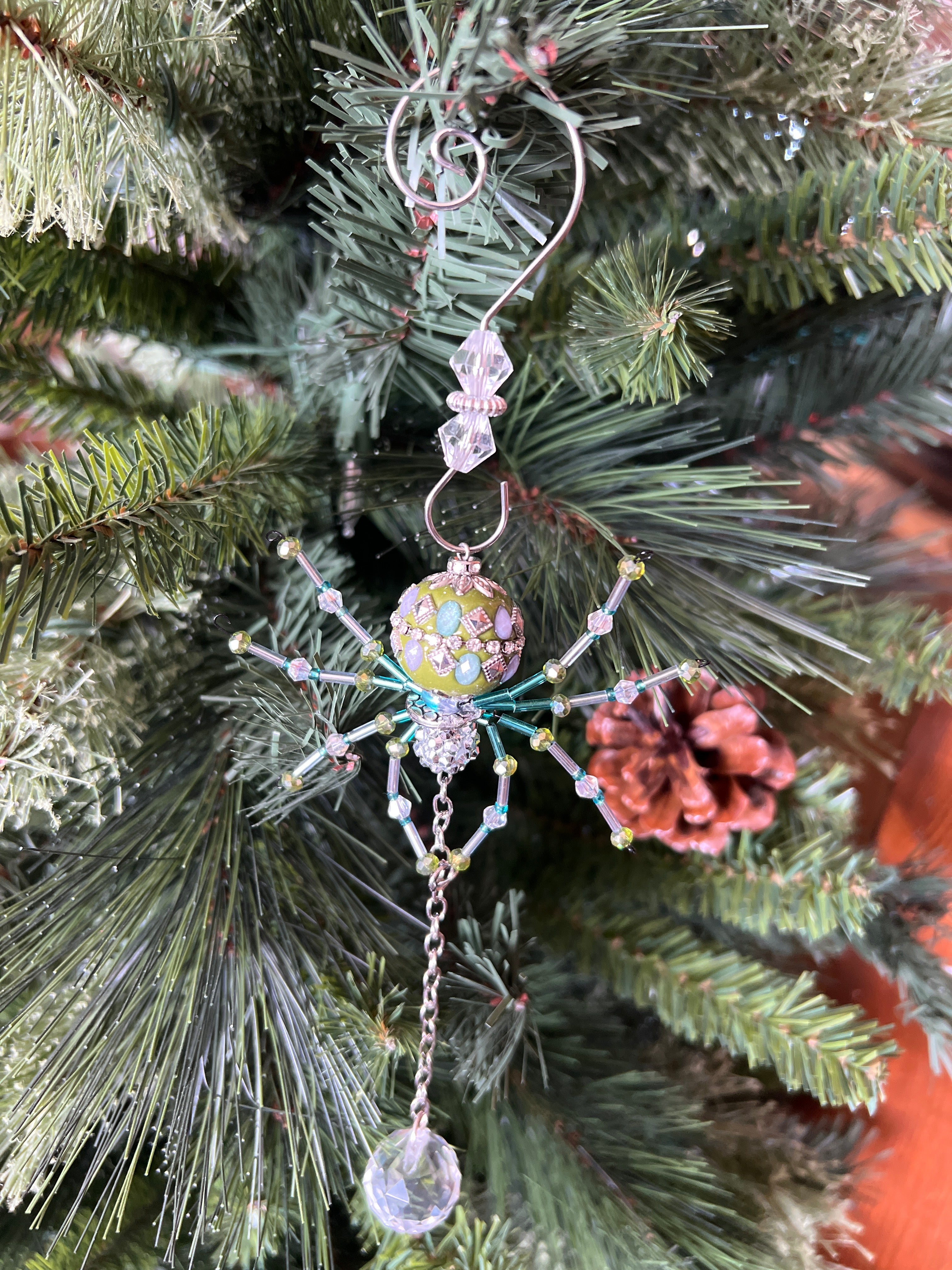 Large beaded spider with crystal sun catcher ball.